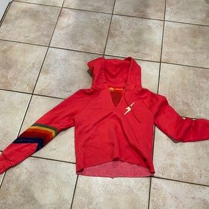 Aviator Nation Bolt Stitch Split Hoodie in red